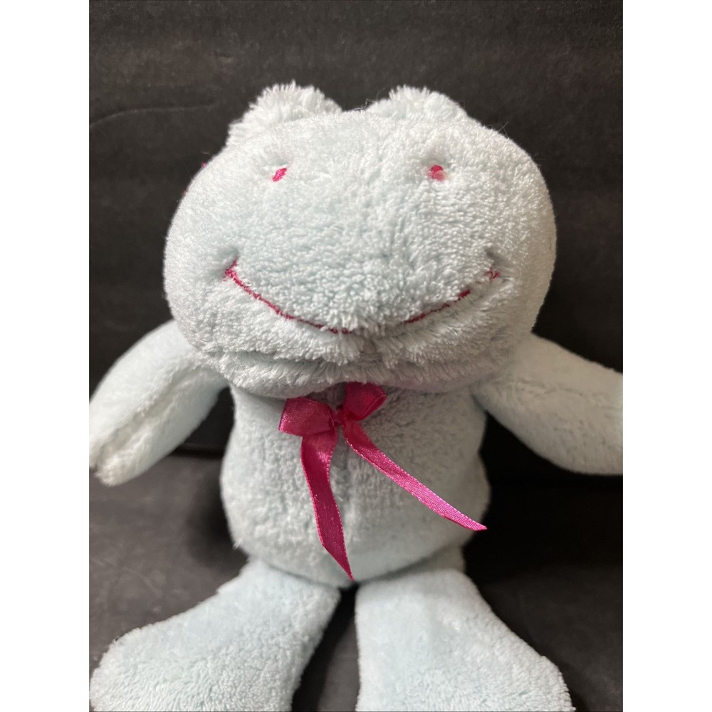 Sugar Loaf Light Blue Frog Plush With Pink Bow Stuffed Animal Lovey Toy - Picture 4 of 10